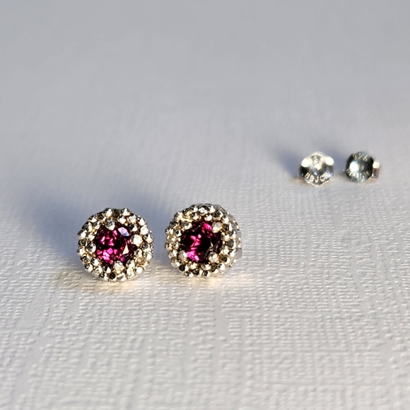 NIB VTG Raspberry Rhodolite Garnet 925 Stud Earrings - Picture 2 of 15